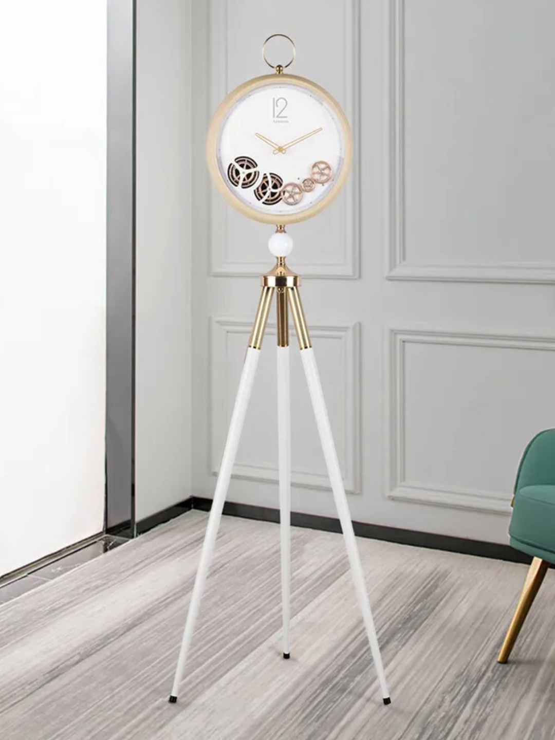 

The Art House White & Gold-Toned Abstract Shaped Analogue Contemporary Floor Clock