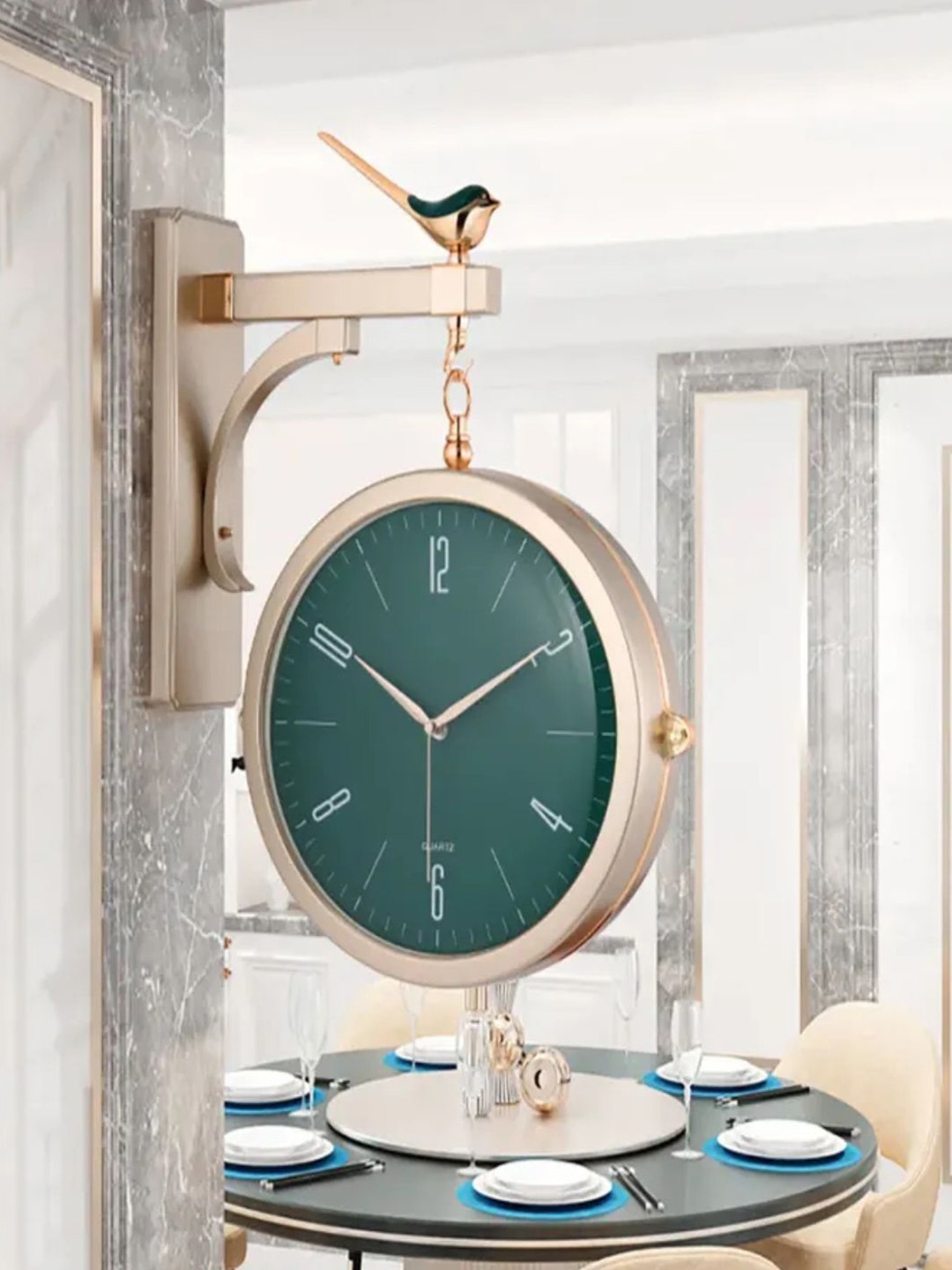 

The Art House Green & Gold-Toned Contemporary Wall Clock