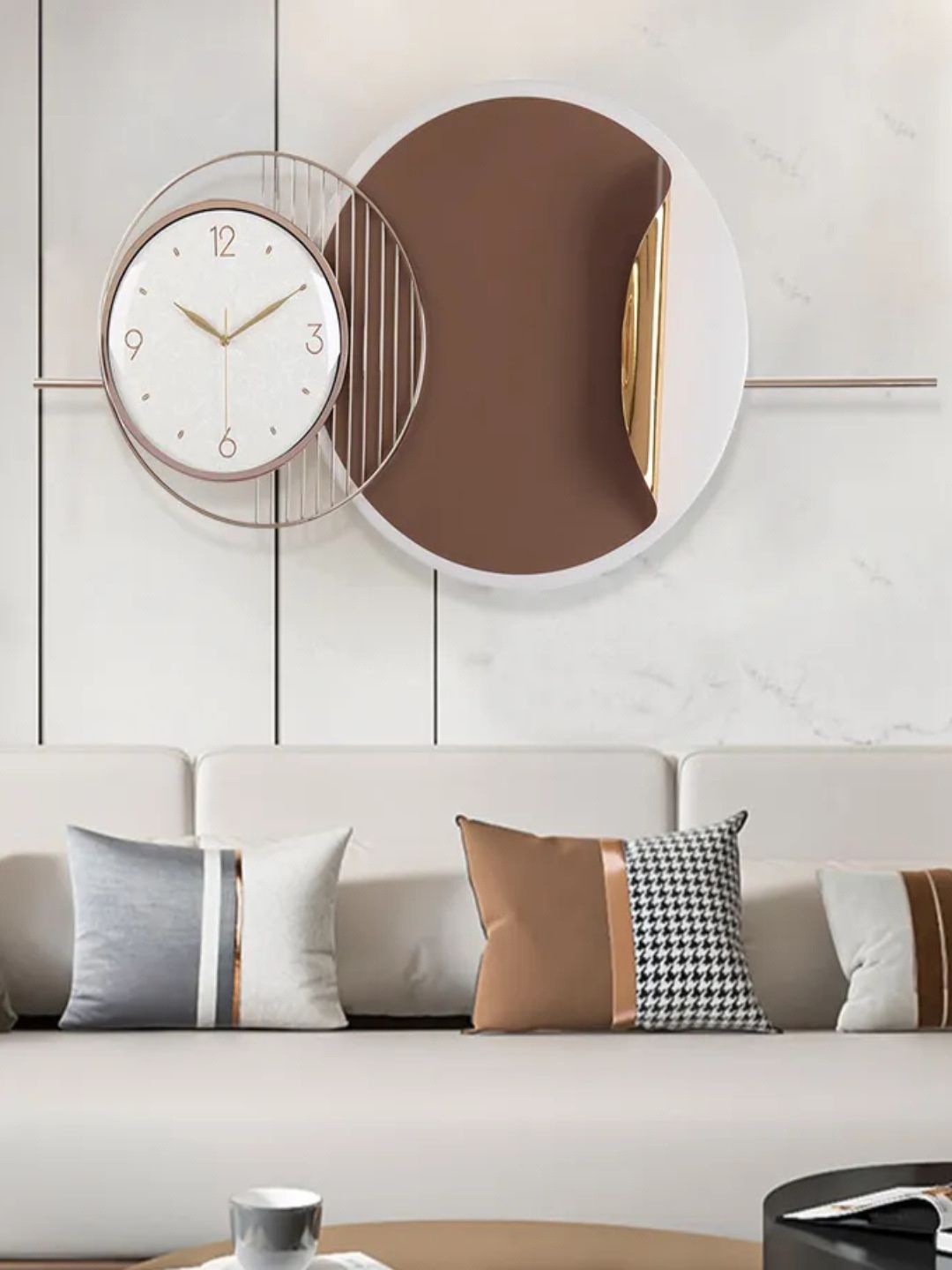 

The Art House White & Brown Colourblocked Abstract Shaped Contemporary Wall Clock