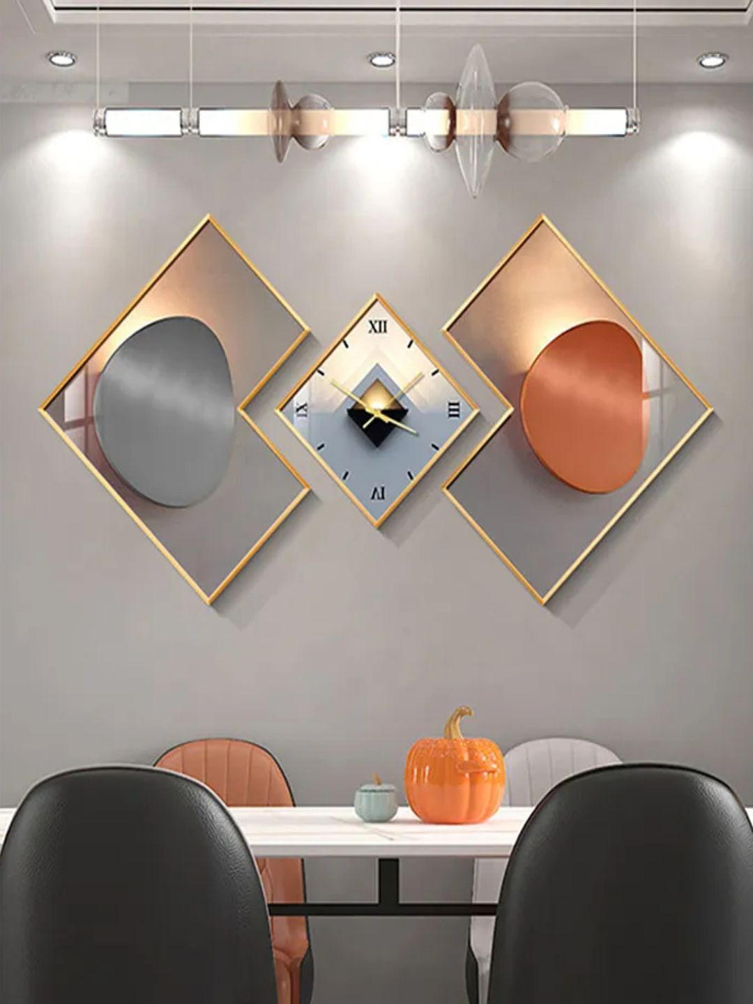

The Art House Orange & Grey Colourblocked Abstract Shaped Contemporary Wall Clock