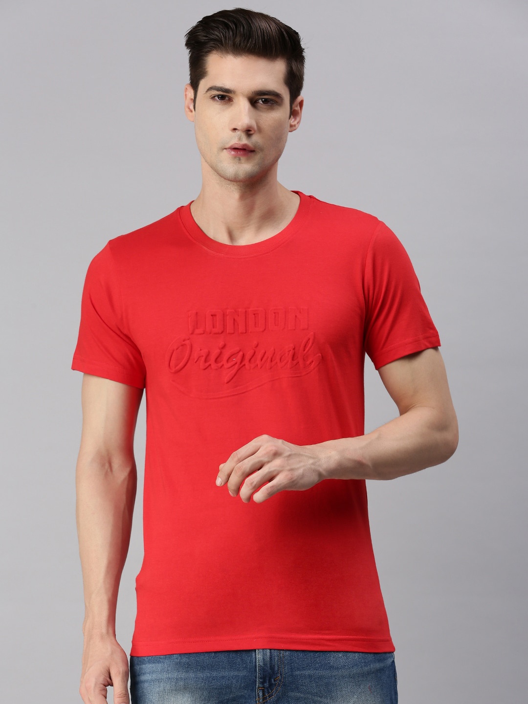 

ONN Men Typography Printed Cotton T-shirt, Red