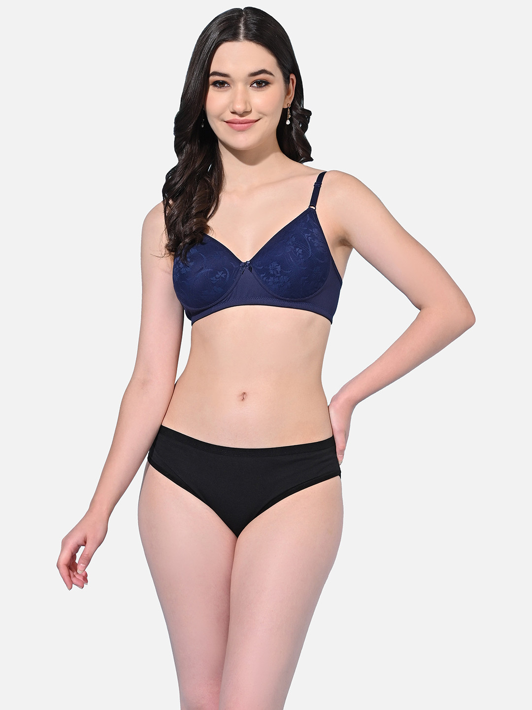 

FIMS Floral Printed Padded Lingerie Set SLK-Y_Set_Blue_B, Navy blue