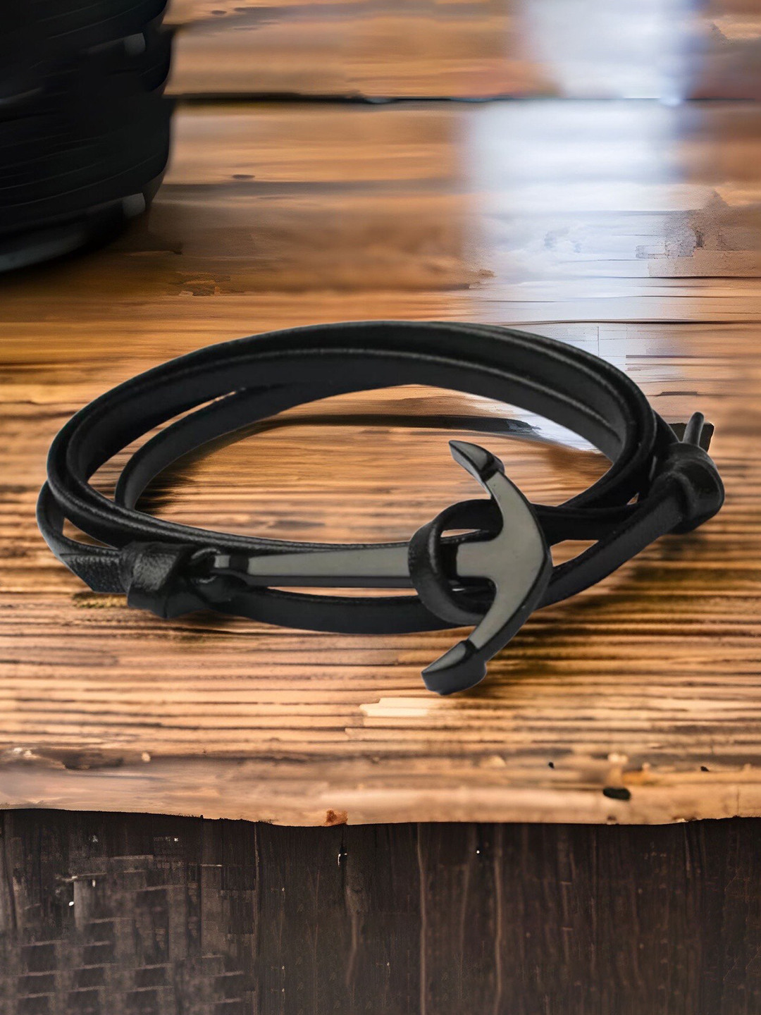 

MYKI Men Leather Wraparound Bracelet, Black
