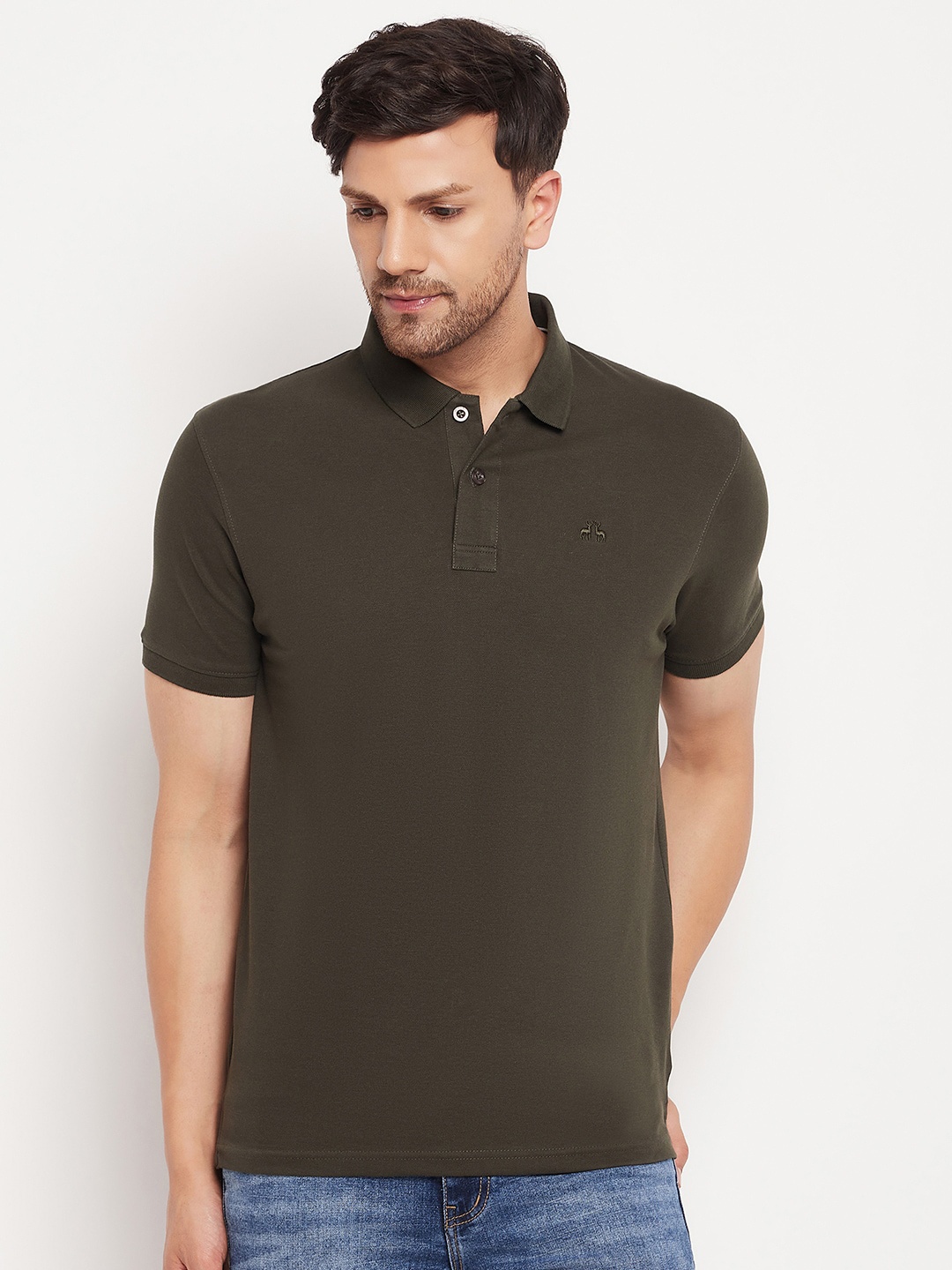 

98 Degree North Half Sleeve Pure Cotton Polo T-shirt, Olive