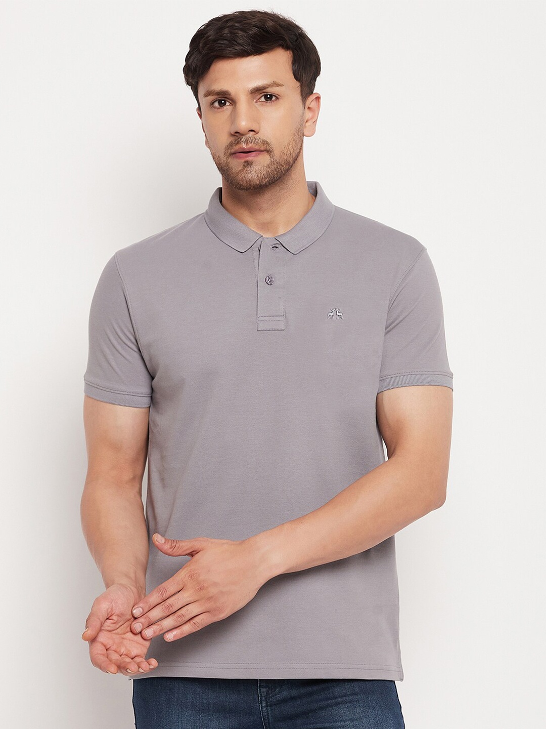 

98 Degree North Half Sleeve Pure Cotton Polo T-shirt, Grey