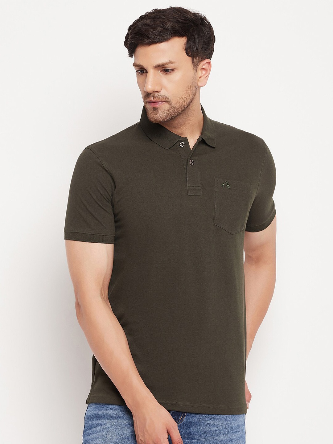 

98 Degree North Polo Collar Pure Cotton T-shirt, Olive