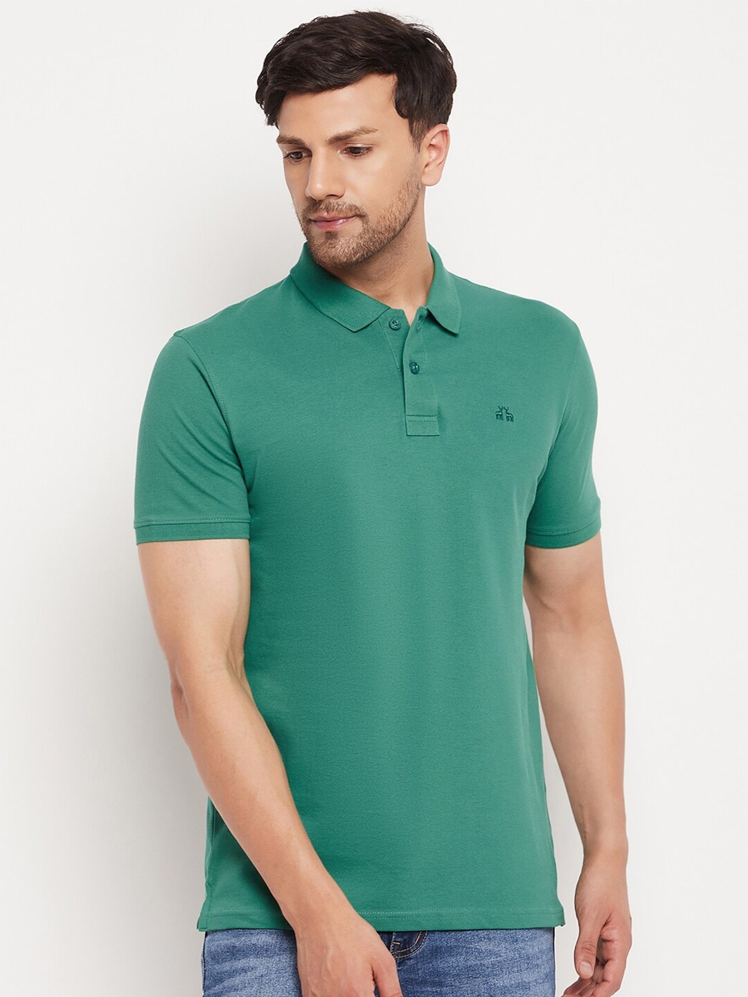 

98 Degree North Half Sleeve Pure Cotton Polo T-shirt, Green