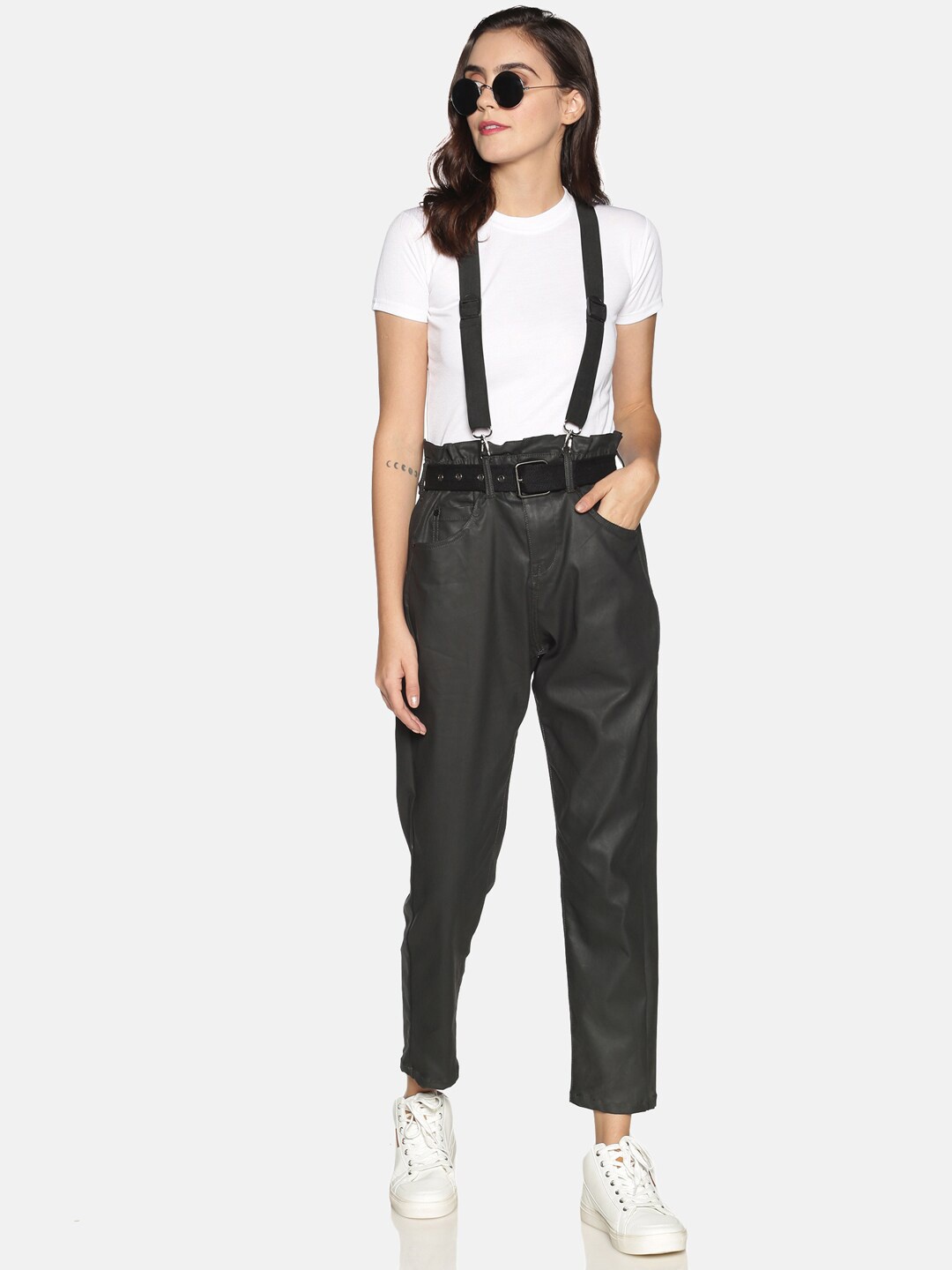 

KULTPRIT Women Classic Skinny Fit High-Rise Stretchable Jeans With Suspenders, Black