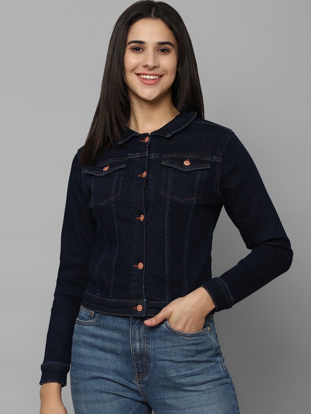 

Allen Solly Woman Washed Crop Denim Jacket, Navy blue