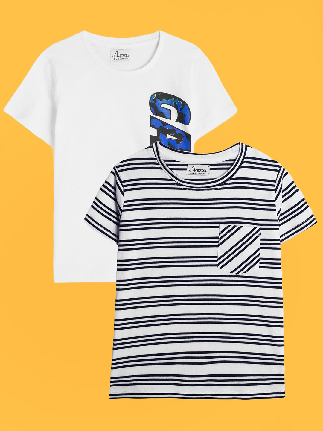 

Anthrilo Boys Pack Of 2 Gamer Printed Relaxed Fit Cotton T-shirt, White