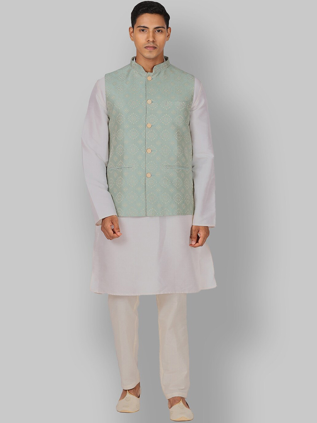 

Ethnix by Raymond Mandarin Collar Nehru Jacket, Green