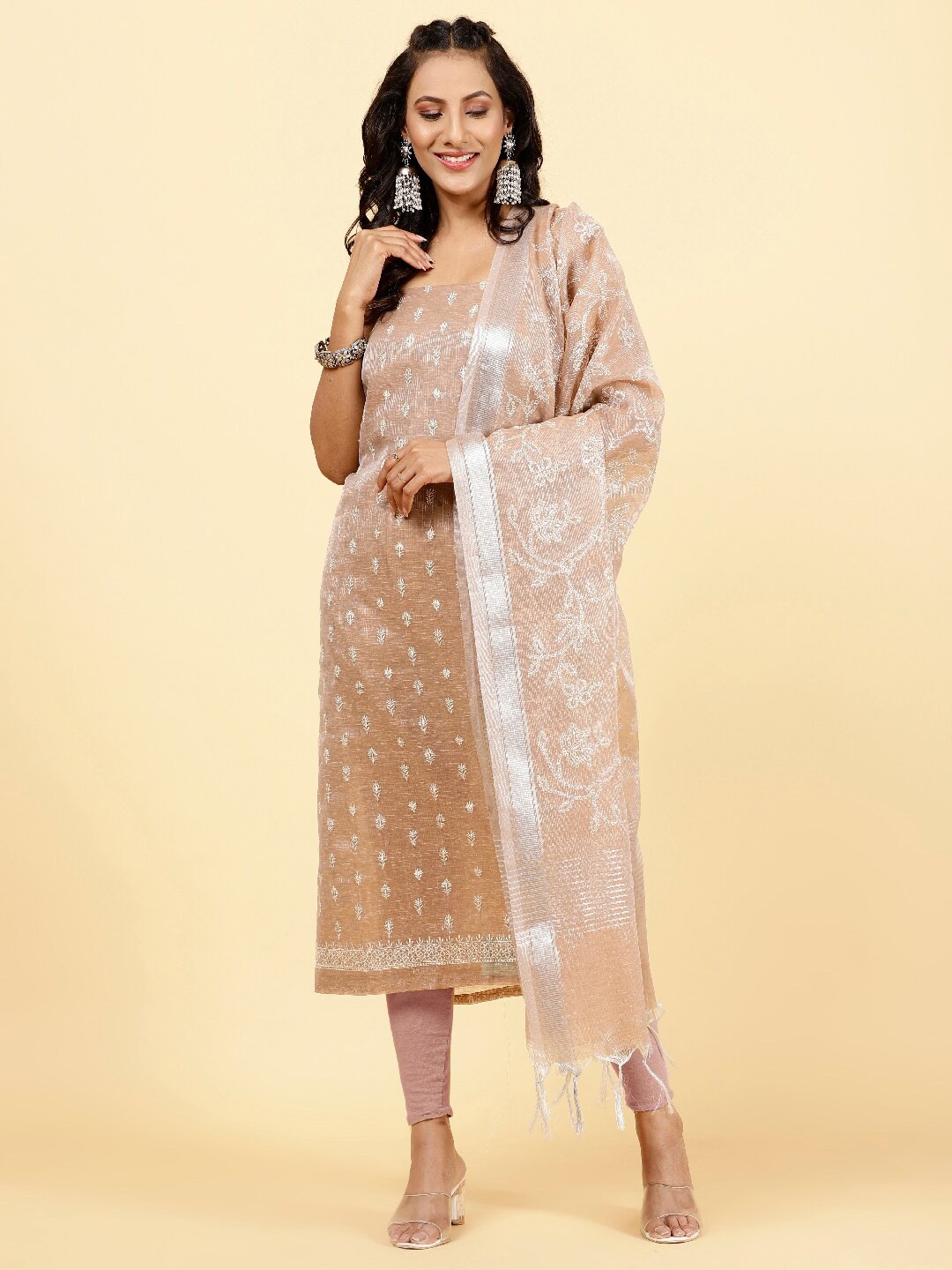 

Meena Bazaar Embroidered Art Silk Unstitched Dress Material, Peach