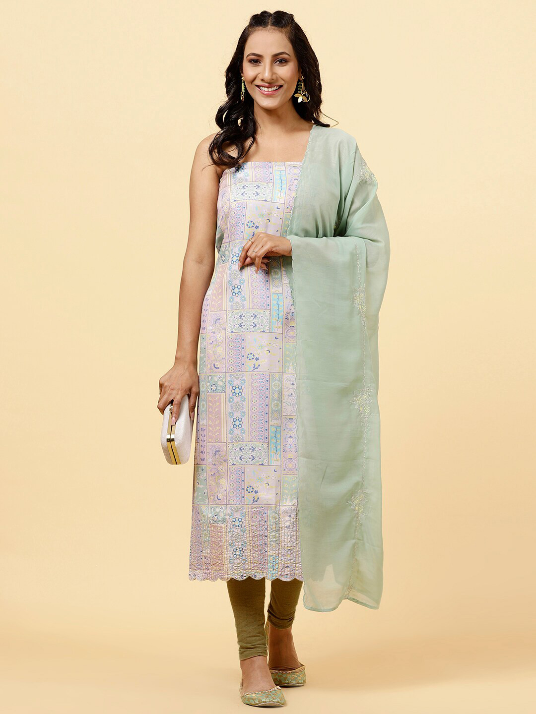 

Meena Bazaar Printed Unstitched Dress Material, Green