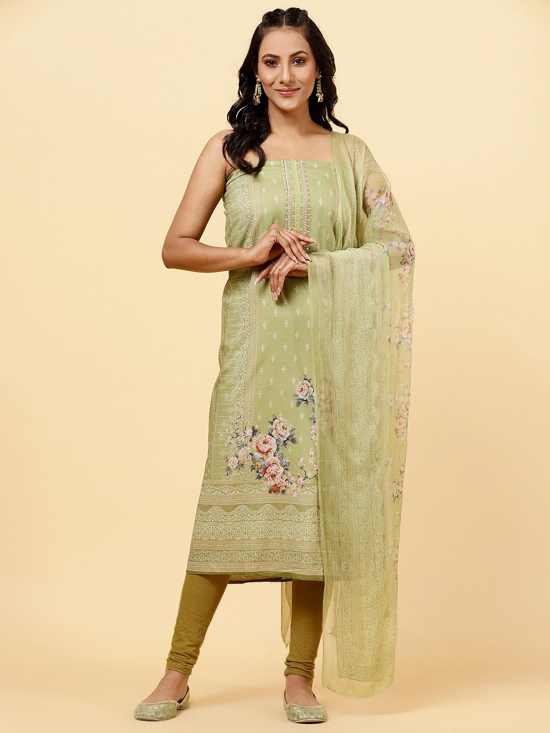 

Meena Bazaar Ethnic Printed Unstitched Dress Material, Green