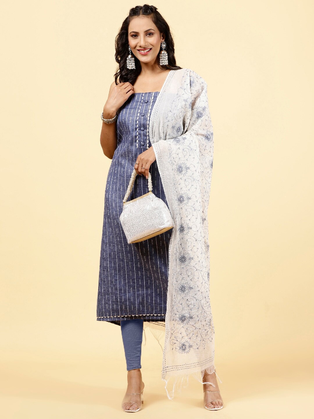 

Meena Bazaar Embroidered Unstitched Dress Material, Blue