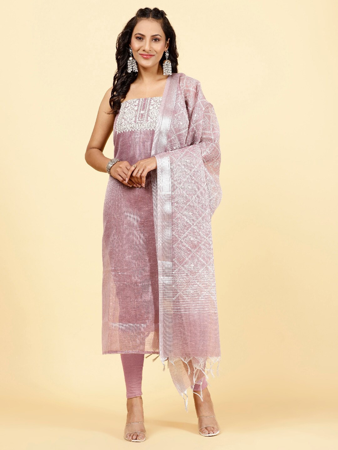 

Meena Bazaar Embroidered Unstitched Dress Material, Pink