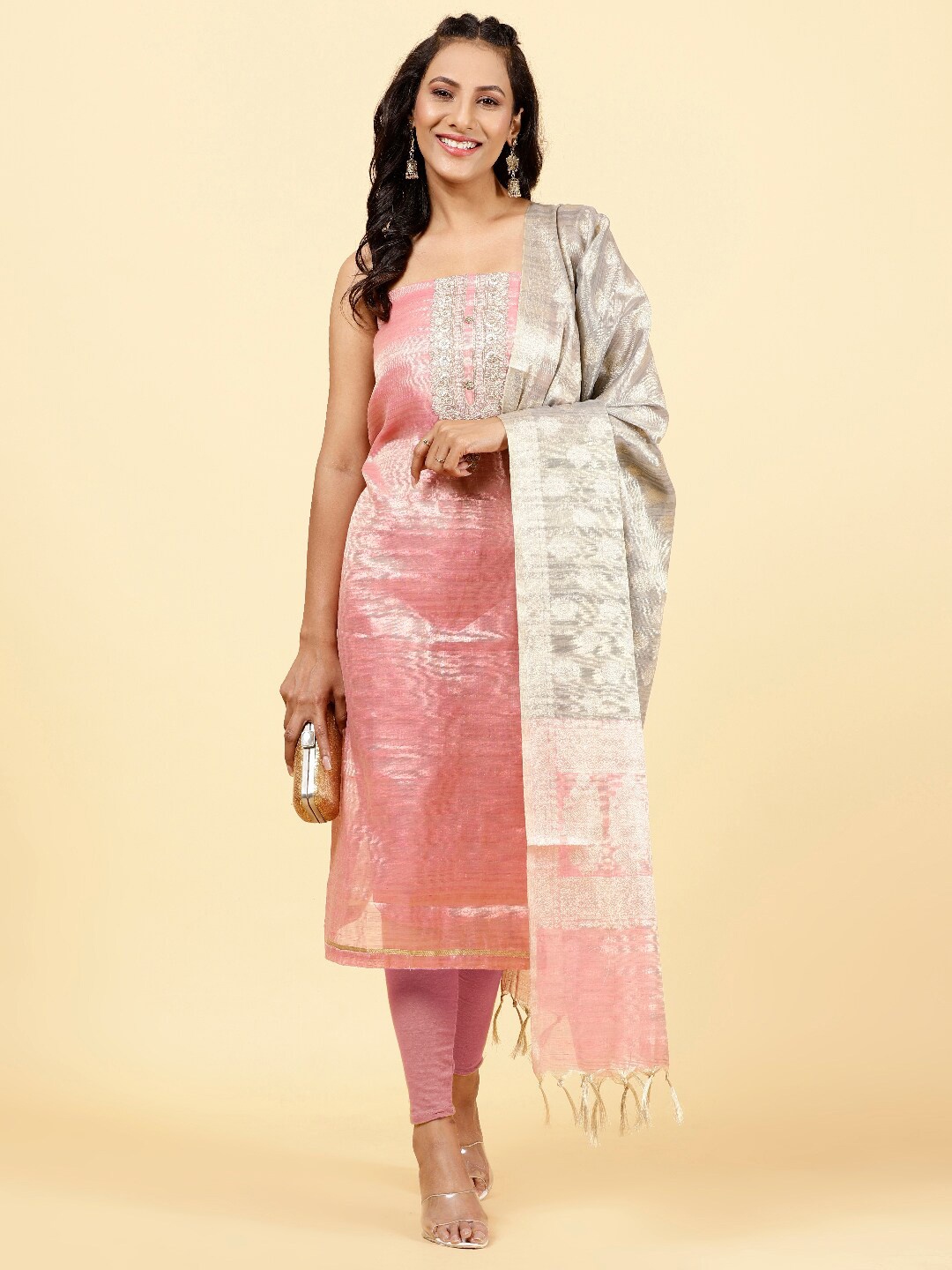 

Meena Bazaar Embroidered Unstitched Dress Material, Pink
