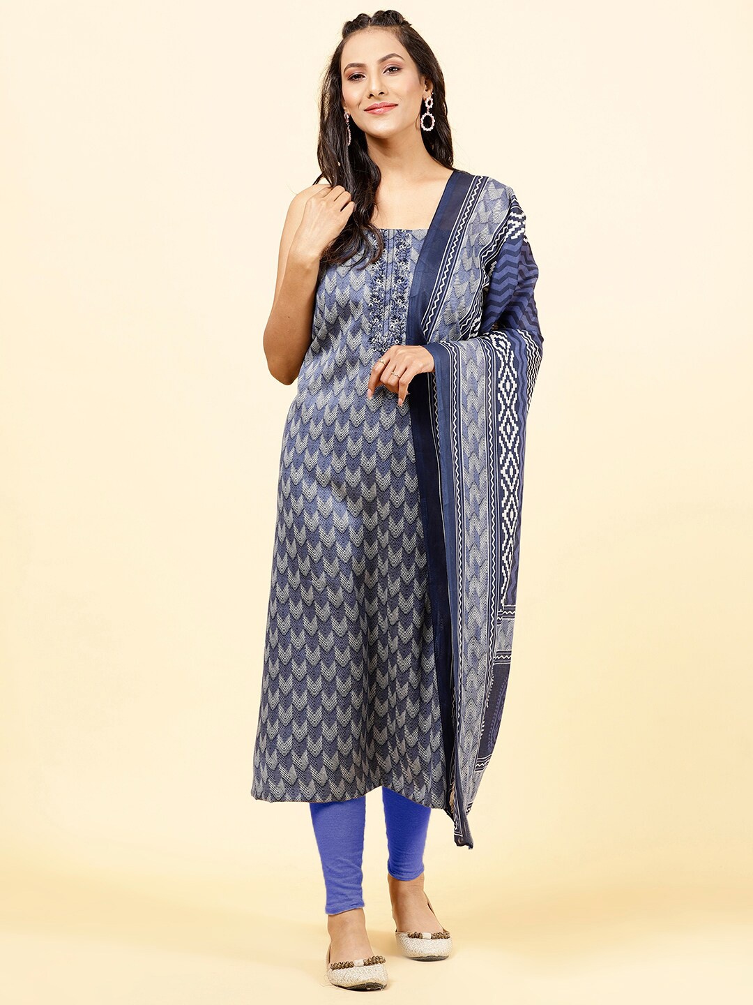 

Meena Bazaar Geometric Printed Unstitched Dress Material, Blue