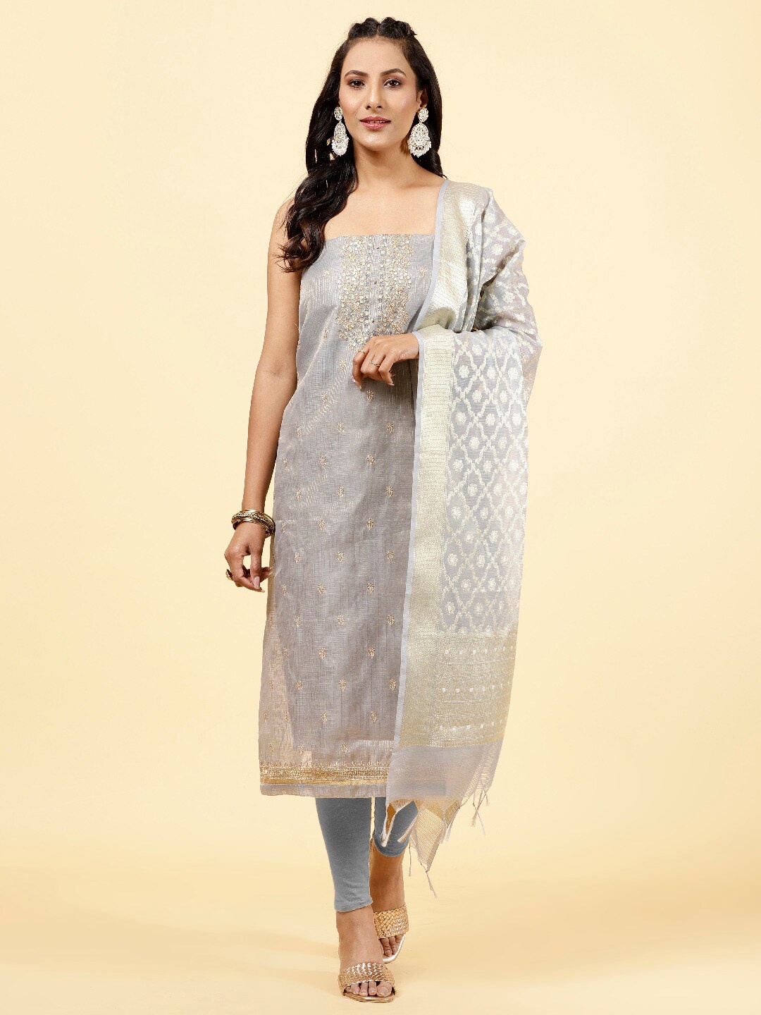 

Meena Bazaar Embroidered Art Silk Unstitched Dress Material, Grey