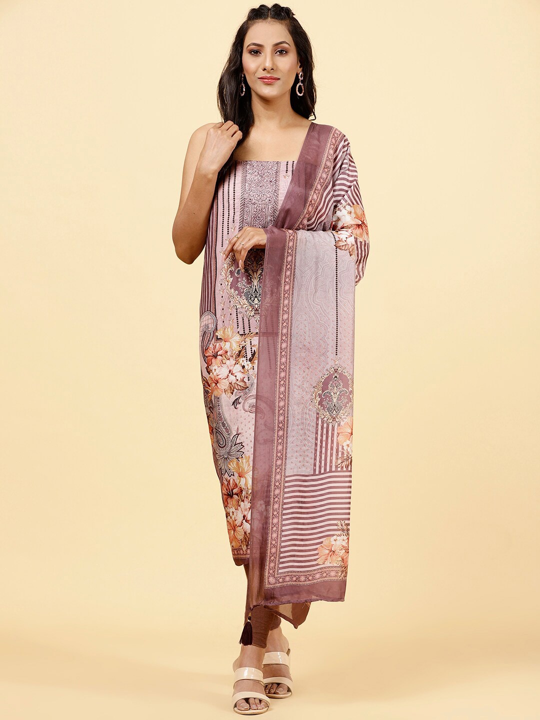 

Meena Bazaar Printed Art Silk Unstitched Dress Material, Pink