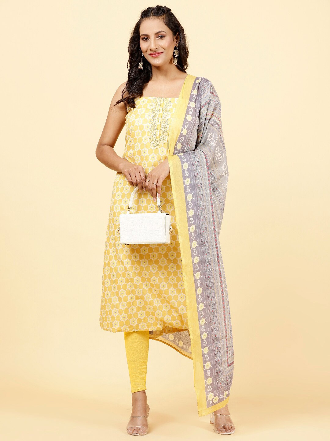 

Meena Bazaar Printed Unstitched Dress Material, Yellow