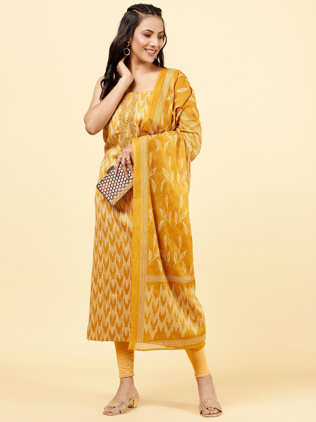 

Meena Bazaar Printed Unstitched Dress Material, Mustard