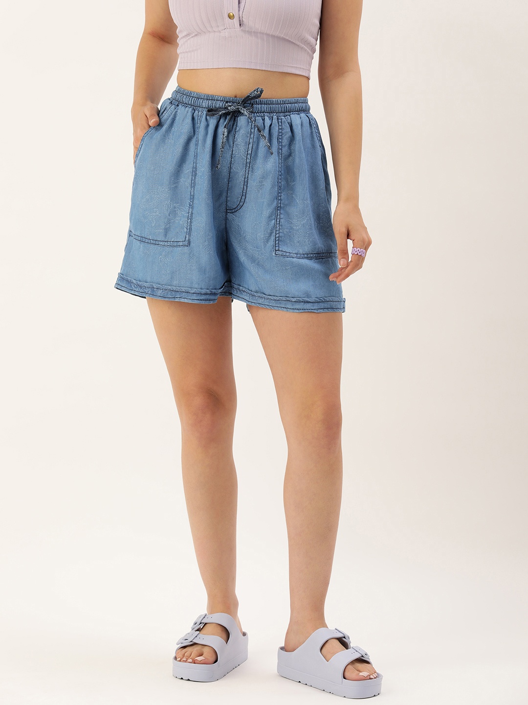 

Kook N Keech Women Loose Fit Cotton Denim Shorts, Navy blue