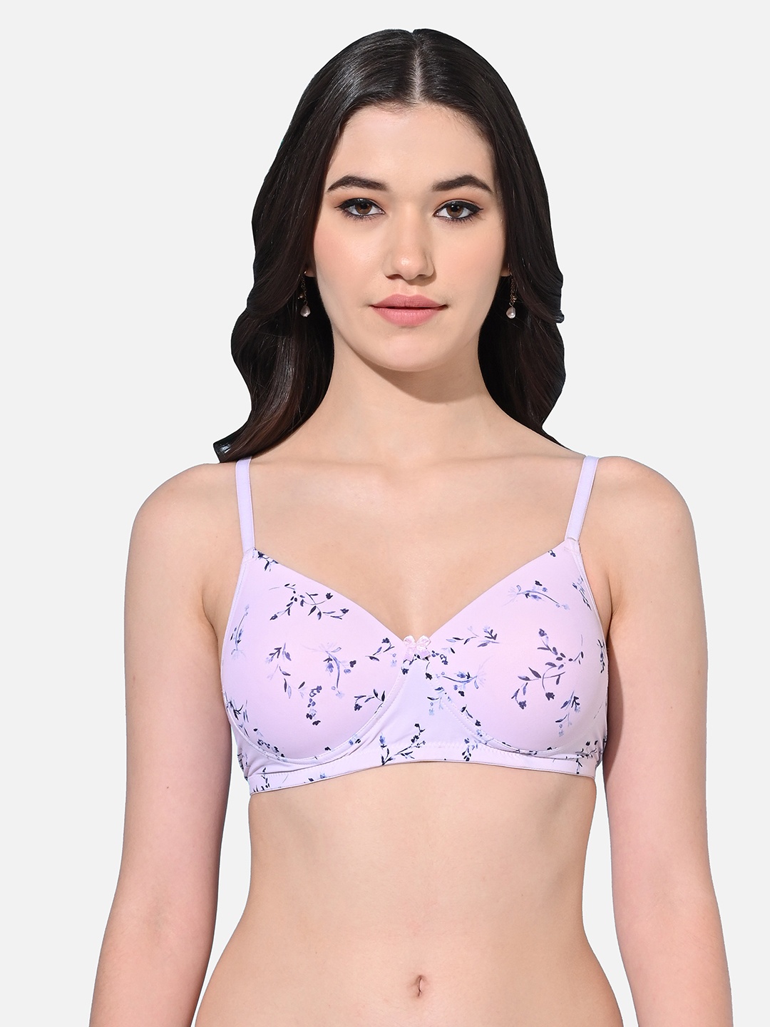 

FIMS Floral Printed Lightly Padded Non-Wired Seamless Everyday Bra With All Day Comfort, Peach