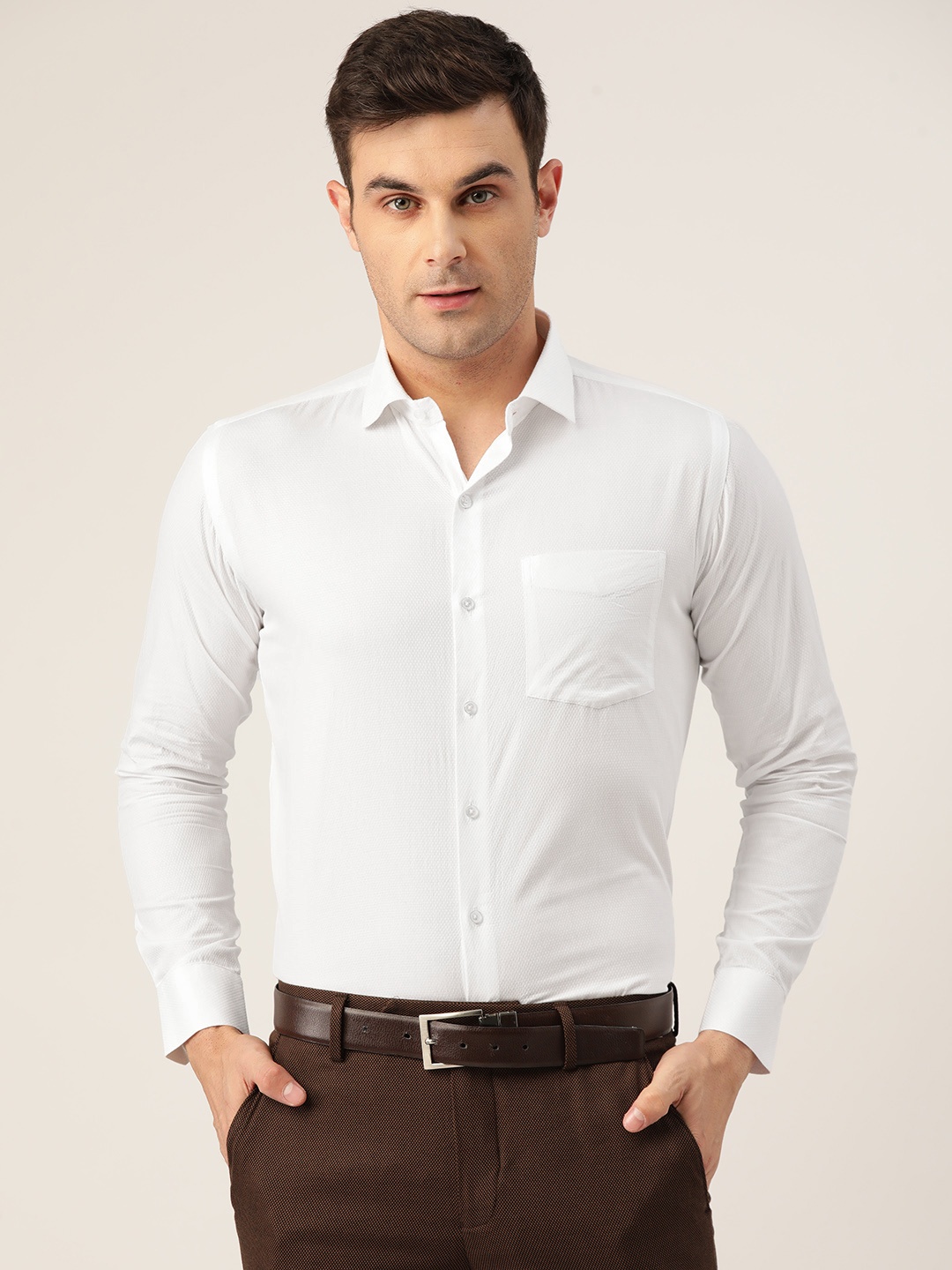 

JAPS Men Contemporary Tailored Fit Opaque Formal Shirt, White