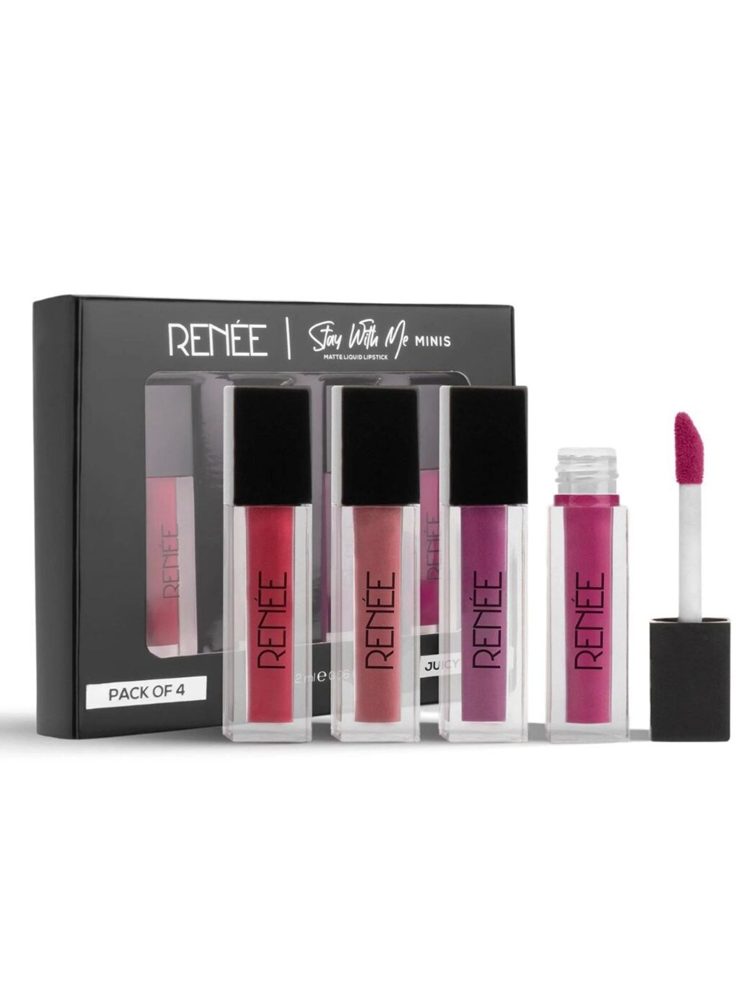 

Renee Set of 4 Stay With Me Minis Matte Liquid Lipsticks 2ml Each - Juicy Berries 01, Pink