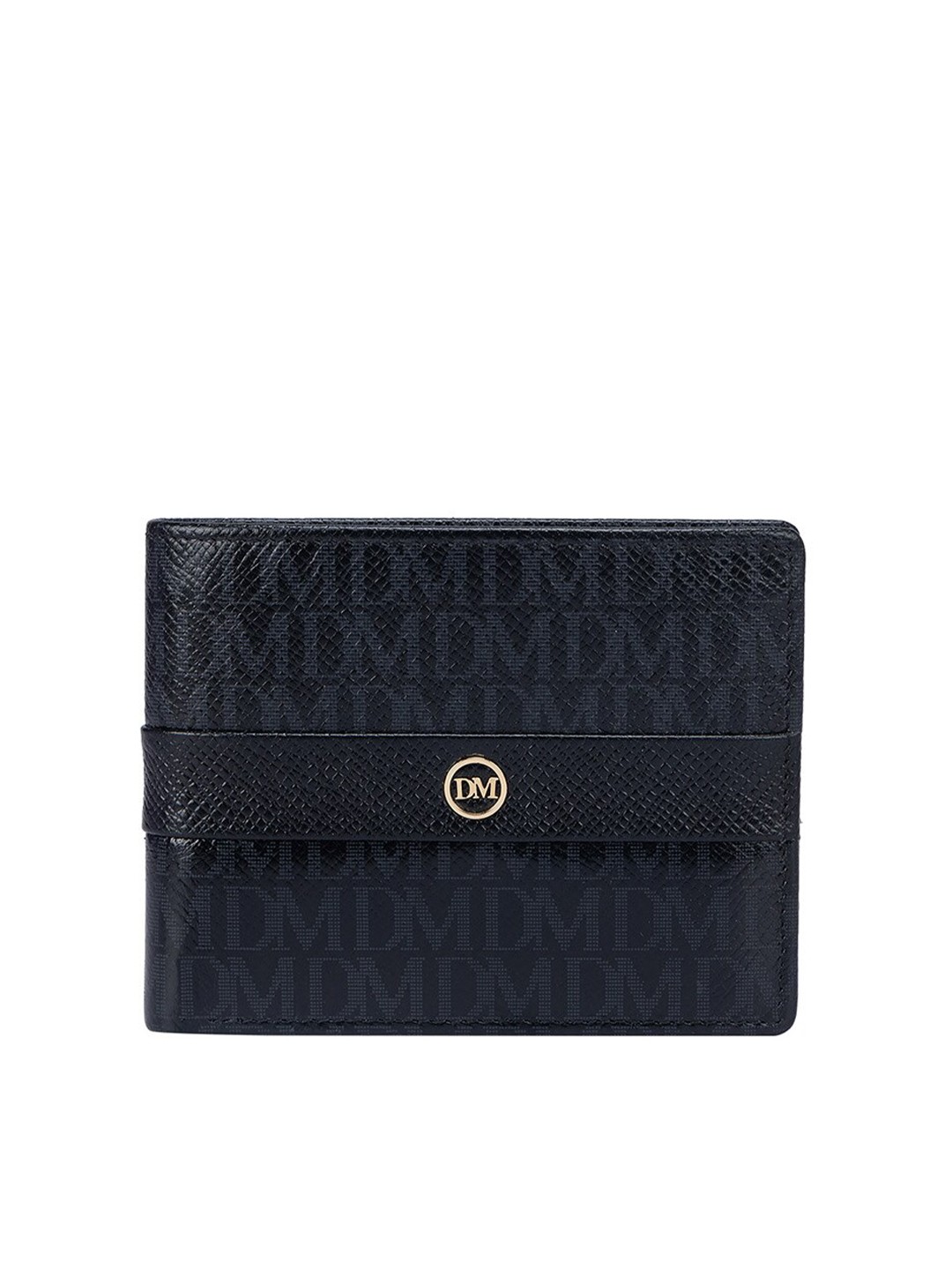 

Da Milano Men Printed Leather Two Fold Wallet, Black