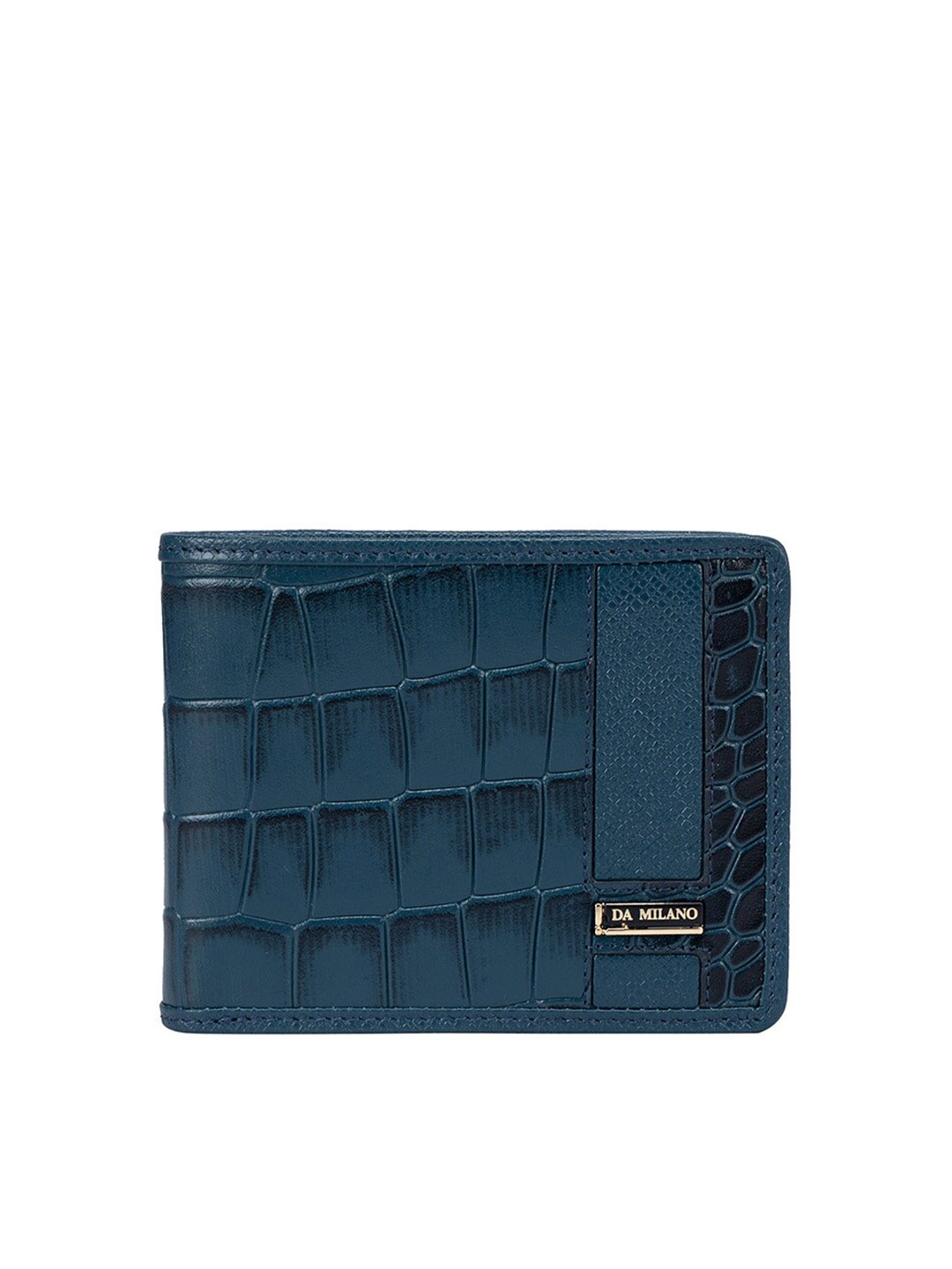 

Da Milano Men Textured Leather Two Fold Wallet, Blue