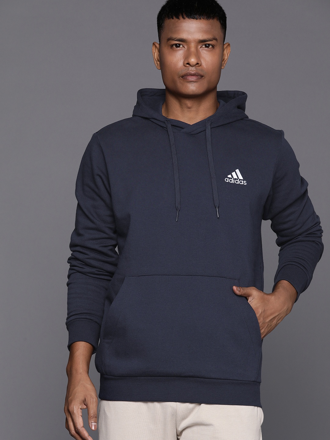 ADIDAS Essentials Fleece Hooded Sweatshirt, Navy blue