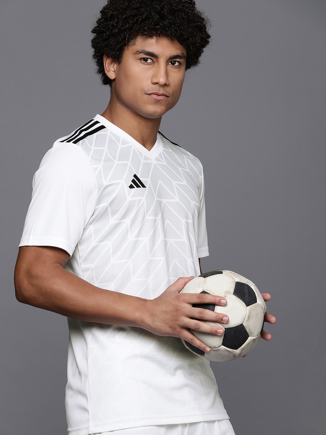 

ADIDAS Geometric Printed Slim Fit T ICON23 JSY Football T-shirt with Striped Detail, White