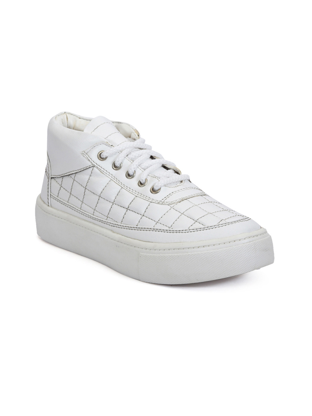 

meriggiare Women White Textured Synthetic Leather Mid-Top Sneakers