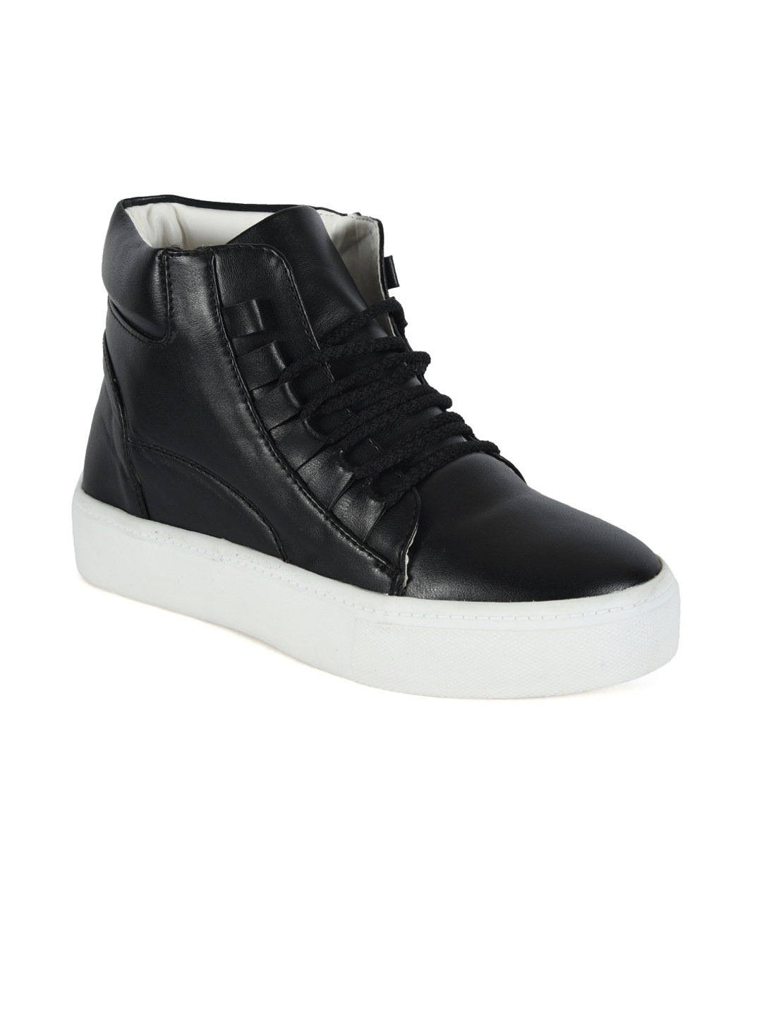 

meriggiare Women Black Solid Synthetic Leather High-Top Flatform Sneakers