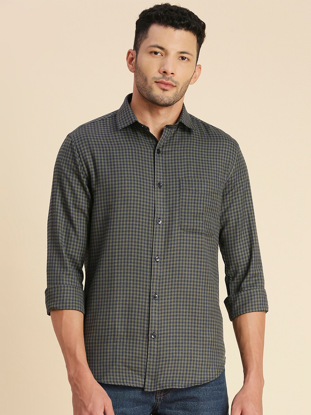 

encore by INVICTUS Green Original Slim Fit Opaque Printed Casual Shirt