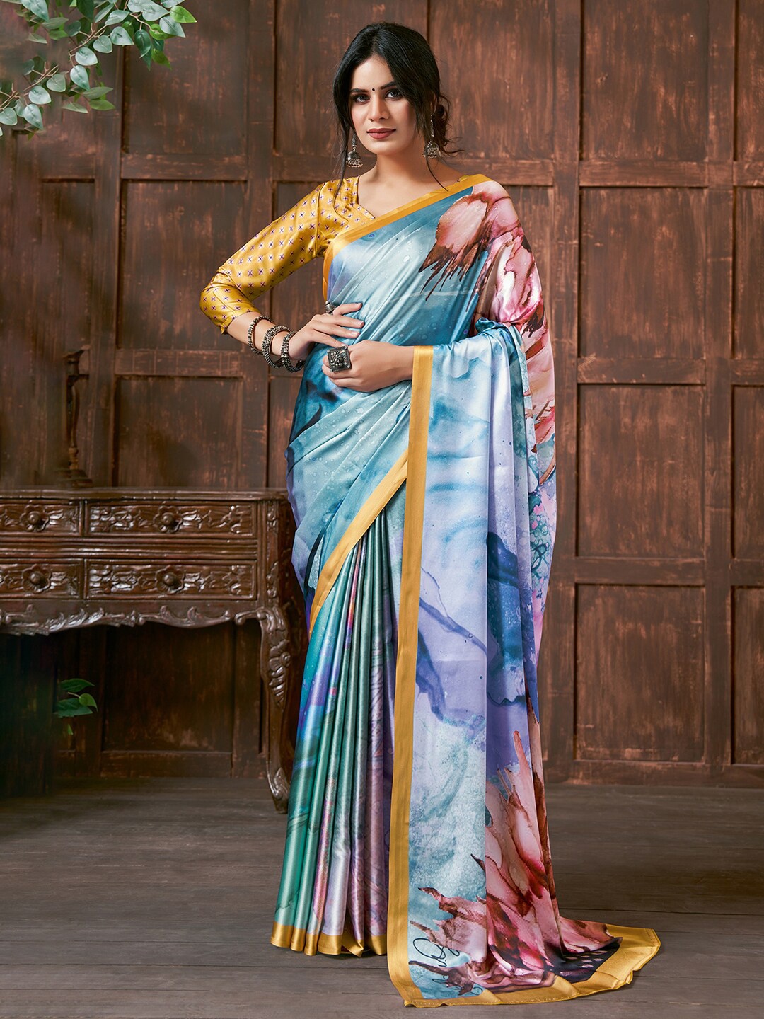 

Saree mall Purple & Pink Printed Pure Crepe Sarees