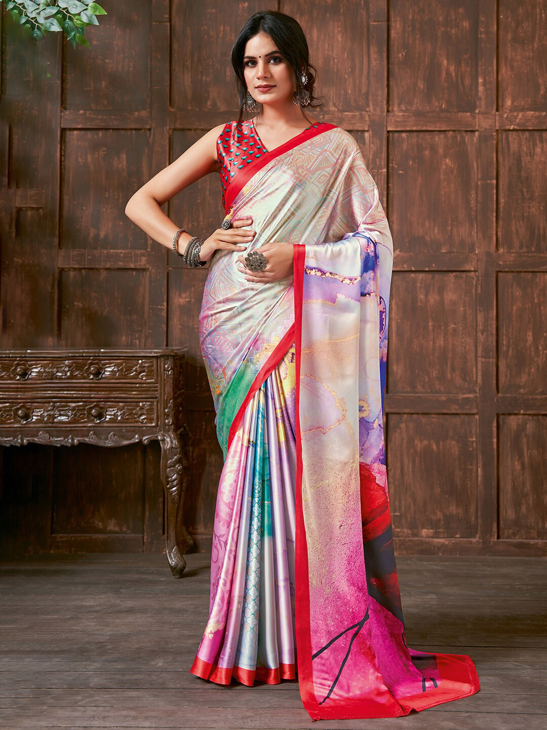 

Saree mall Floral Printed Saree, White