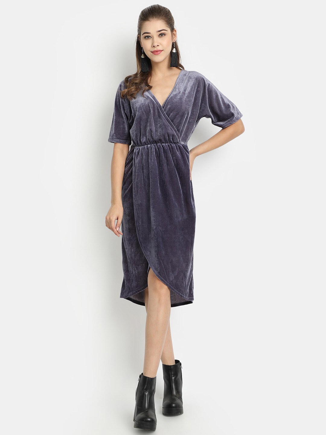 

Golden Kite V- Neck Gathered Detail Sheath Dress, Grey