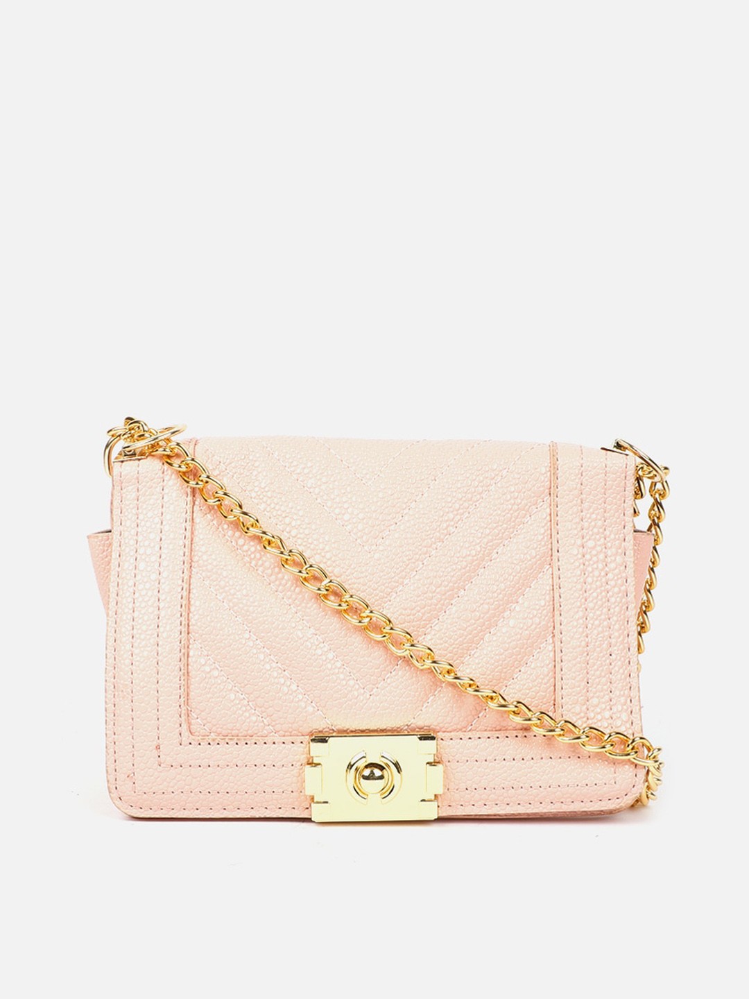 

Carlton London Textured Structured Sling Bag With Quilted, Peach