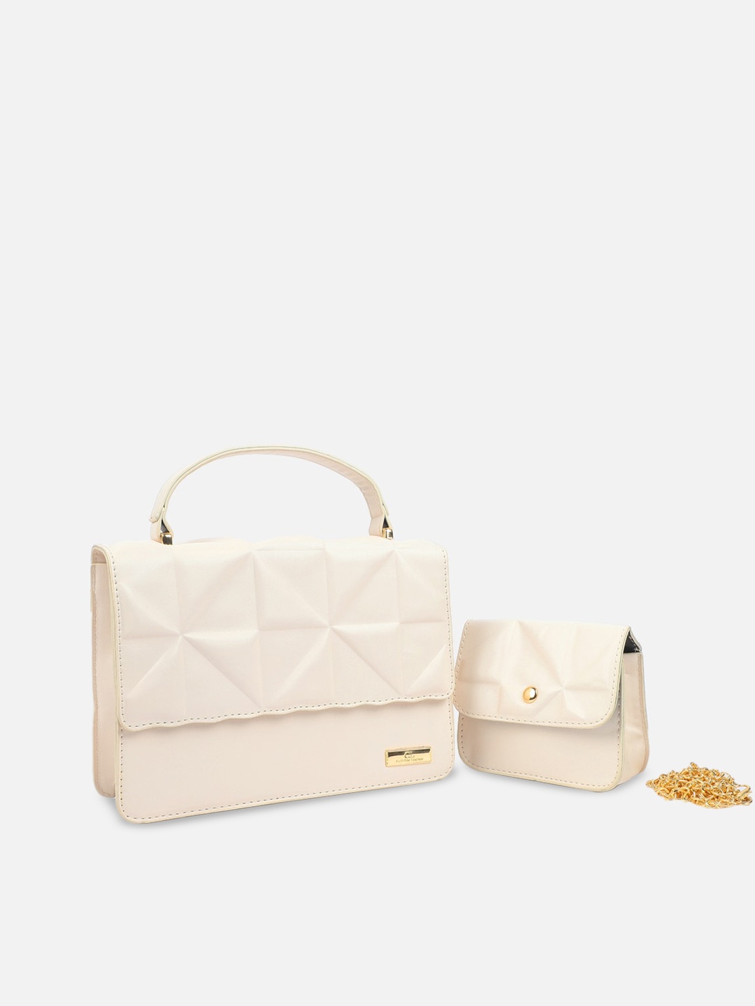 

Carlton London Textured Structured Handheld Bag With Quilted, Beige