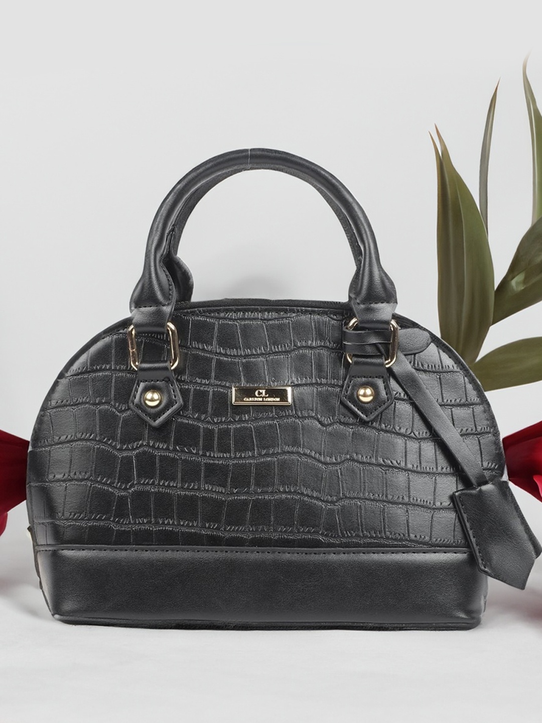 

Carlton London Textured Structured Handheld Bag, Black