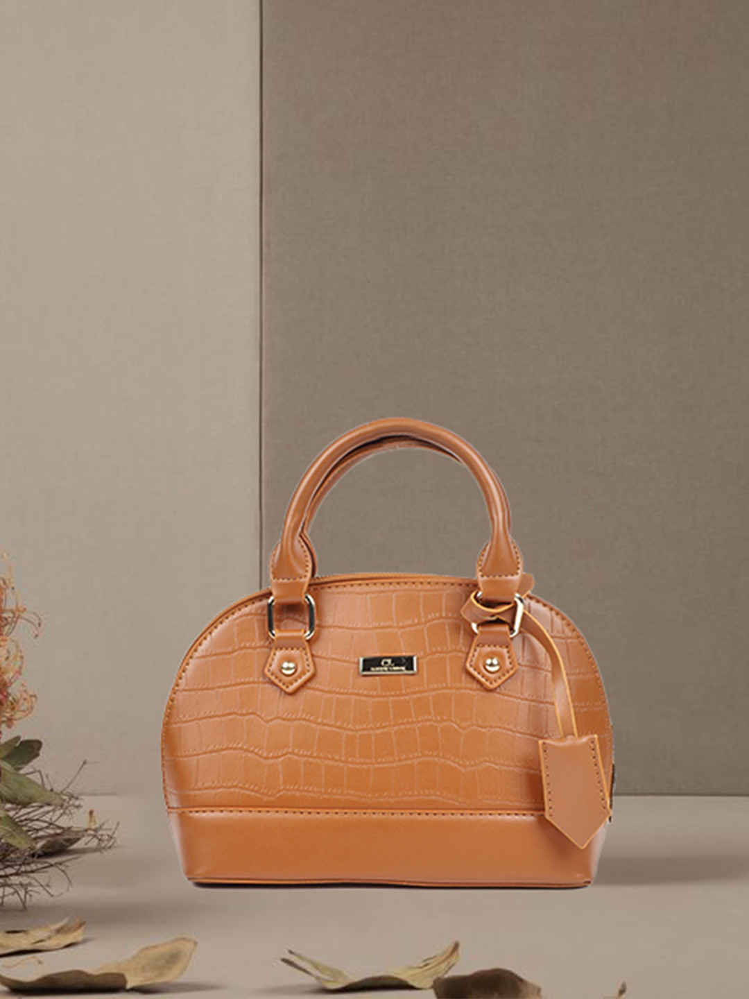 

Carlton London Textured Structured Handheld Bag, Tan