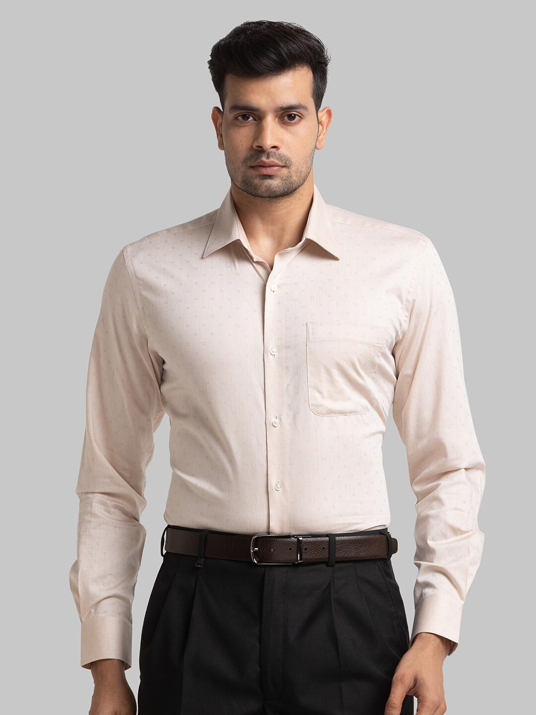 

Raymond Textured Contemporary Fit Self Design Pure Cotton Formal Shirt, Brown