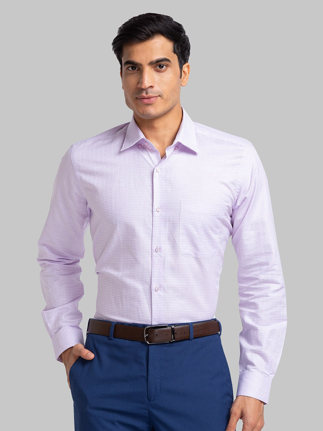

Raymond Micro Checked Cotton Linen Formal Shirt, Purple