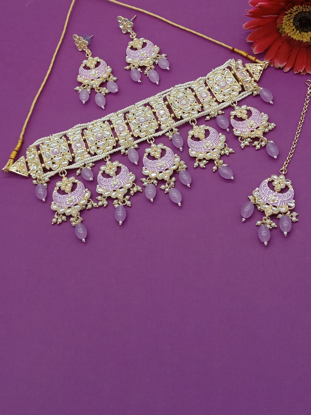 

AASHISH IMITATION Gold-Plated Kundan-Studded Beaded Jewellery Set