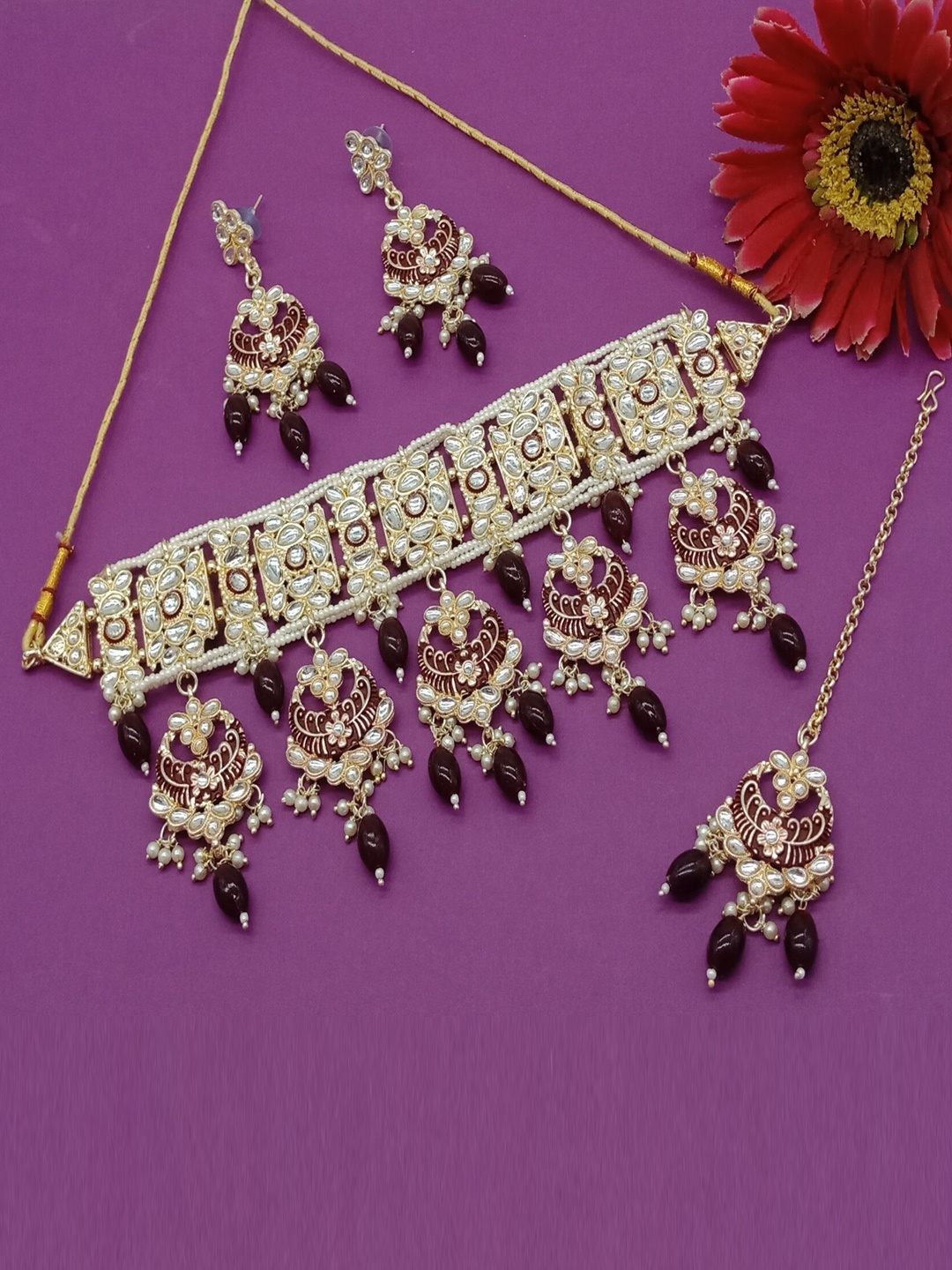 

AASHISH IMITATION Gold-Plated Kundan-Studded Meenakari Jewellery Set