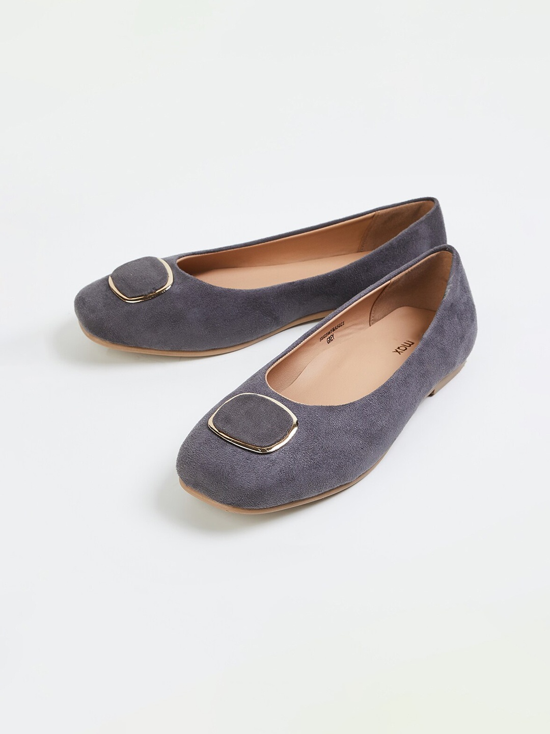 

max Embellished Round Toe Ballerinas, Grey