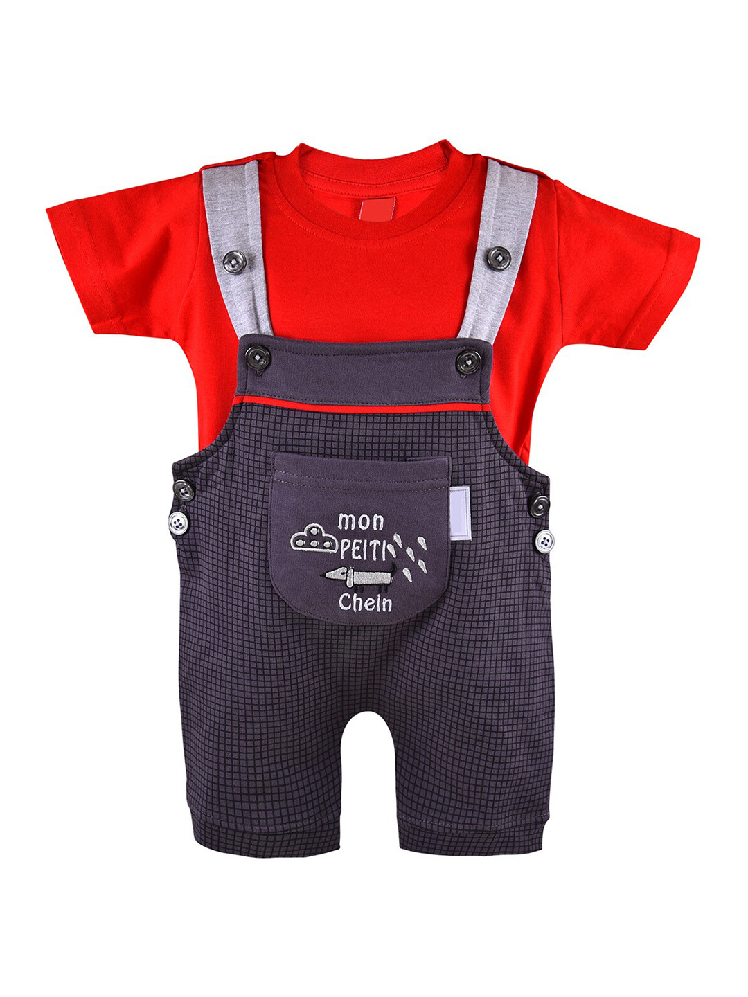 

Wish Karo Infant Boys Printed Dungarees With T-Shirt, Red